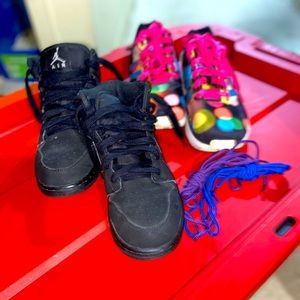 Colorful Polka Dot Adidas 5.5 & All Black Nikes 6Youth